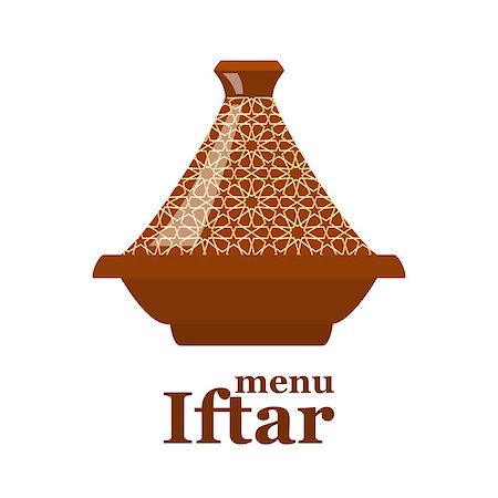 Moroccan tajine isolated on white background for cover of iftar menu. vector illustration Stock Photo - Budget Royalty-Free & Subscription, Code: 400-08622373