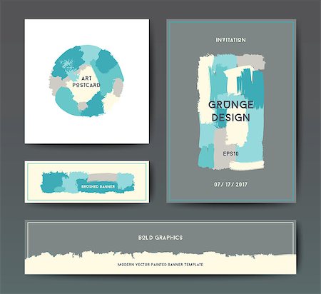 simsearch:400-08617908,k - Modern grunge brush design templates, wedding invitation, banner, art vector cards design in soft colors Foto de stock - Super Valor sin royalties y Suscripción, Código: 400-08622407