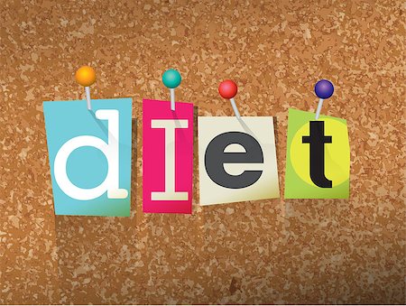 The word "DIET" written in cut letters and pinned to a cork bulletin board illustration. Vector EPS 10 available. Stock Photo - Budget Royalty-Free & Subscription, Code: 400-08622440