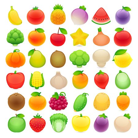simsearch:400-07822969,k - Funny Cartoon Fruits and Vegetables with Different Emotions Set2. Isolated on white background. Clipping paths included. Stock Photo - Budget Royalty-Free & Subscription, Code: 400-08622491