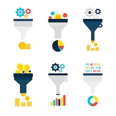 diagrammatic funnel - Funnel Chart Flat Objects Set isolated over White. Flat Design Vector Illustration. Collection of Data Filter Items. Funnel Conversion. Stock Photo - Budget Royalty-Free & Subscription, Code: 400-08622533