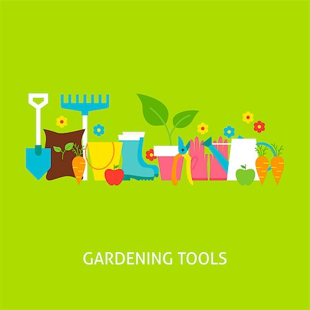 Gardening Tools Concept. Flat Poster Design Vector Illustration. Collection of Nature Garden Colorful Objects. Stock Photo - Budget Royalty-Free & Subscription, Code: 400-08622540