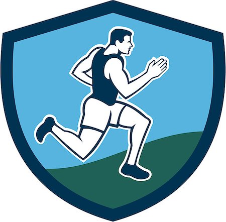 simsearch:400-08629212,k - Illustrations of male marathon triathlete runner running viewed from the side set inside circle on isolated background done in retro style. Foto de stock - Super Valor sin royalties y Suscripción, Código: 400-08622618