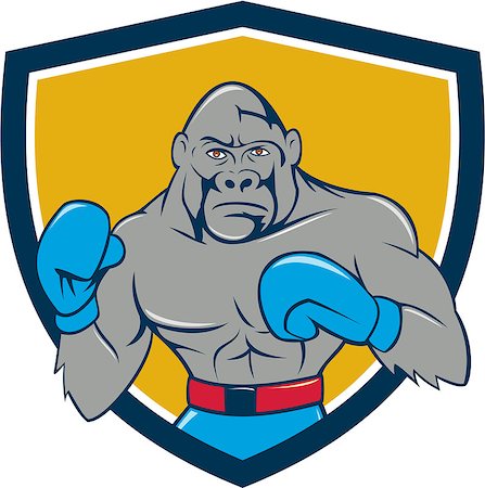 simsearch:400-08620286,k - Illustration of a gorilla boxer in boxing stance viewed from front set inside shield crest done in cartoon style. Foto de stock - Super Valor sin royalties y Suscripción, Código: 400-08622633