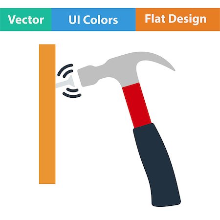 simsearch:400-03944870,k - Flat design icon of hammer beat to nail in ui colors. Vector illustration. Foto de stock - Royalty-Free Super Valor e Assinatura, Número: 400-08622835