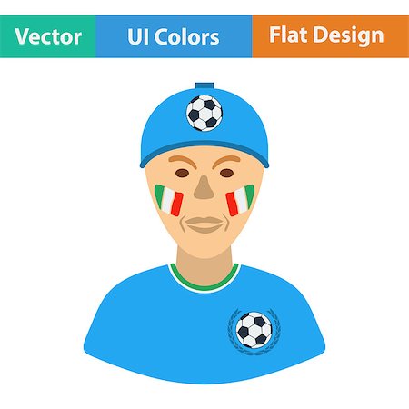 simsearch:400-07624970,k - Football fan with painted face by italian flags icon. Flat design in ui colors. Vector illustration. Foto de stock - Super Valor sin royalties y Suscripción, Código: 400-08622849