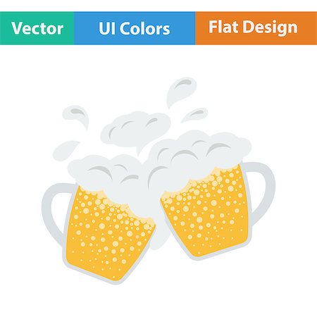 Two clinking beer mugs with fly off foam icon. Flat design in ui colors. Vector illustration. Stock Photo - Budget Royalty-Free & Subscription, Code: 400-08622857