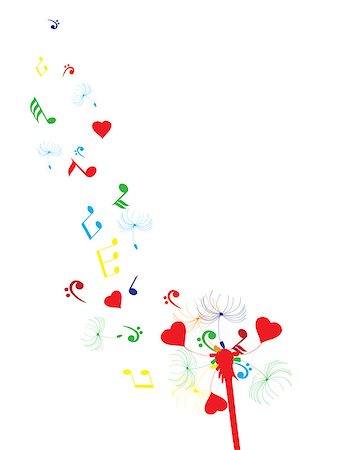 simsearch:400-07407615,k - vector illustration of a dandelion flower with musical notes and hearts Fotografie stock - Microstock e Abbonamento, Codice: 400-08622993