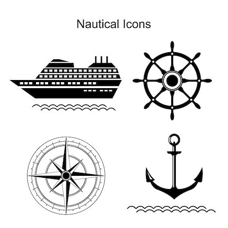 simsearch:400-04348186,k - Nautical symbols. Ship, anchors and steering wheel, wind rose icons. Vector illustration Stockbilder - Microstock & Abonnement, Bildnummer: 400-08623103