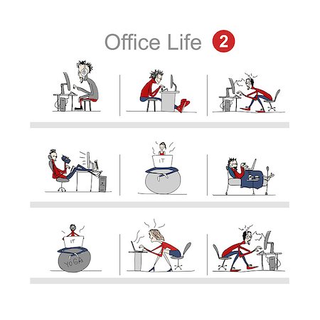 simsearch:400-08161788,k - Programmers at work, office life, sketch for your design. Vector illustration Foto de stock - Super Valor sin royalties y Suscripción, Código: 400-08623192