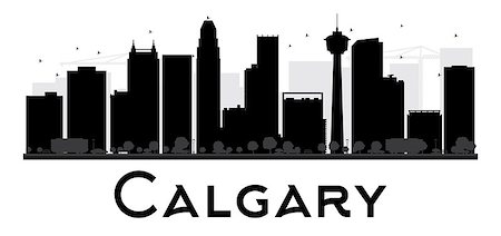 simsearch:400-08752323,k - Calgary City skyline black and white silhouette. Vector illustration. Simple flat concept for tourism presentation, banner, placard or web site. Business travel concept. Cityscape with famous landmarks Stock Photo - Budget Royalty-Free & Subscription, Code: 400-08623286