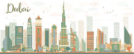 dubai building illustration - Abstract Dubai City skyline withcolor skyscrapers. Vector illustration Stock Photo - Budget Royalty-Free & Subscription, Code: 400-08623288