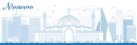 simsearch:614-01561157,k - Outline Manama Skyline with Blue Buildings. Vector Illustration. Business Travel and Tourism Concept with Modern Buildings. Image for Presentation Banner Placard and Web Site. Stock Photo - Budget Royalty-Free & Subscription, Code: 400-08623294