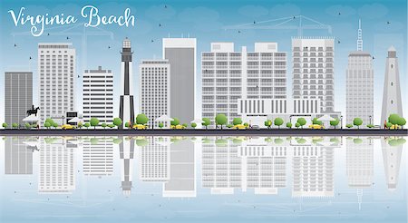 simsearch:400-08617294,k - Virginia Beach (Virginia) Skyline with Gray Buildings and Reflections. Vector Illustration. Business Travel and Tourism Concept with Copy Space. Image for Presentation, Banner, Placard and Web Site Stock Photo - Budget Royalty-Free & Subscription, Code: 400-08623300