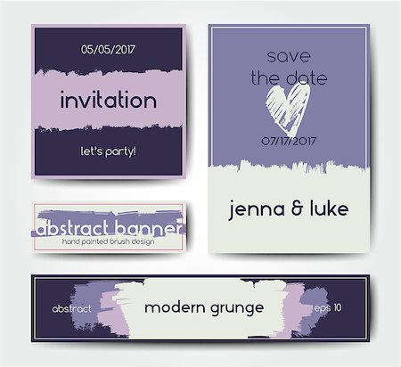 simsearch:400-08617908,k - Modern grunge brush design templates, wedding invitation, banner, art vector cards design in soft colors Foto de stock - Super Valor sin royalties y Suscripción, Código: 400-08623327