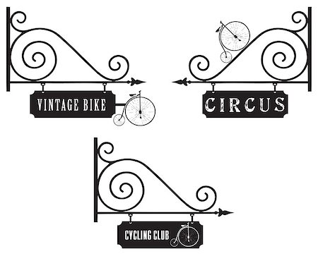 pic cartoon circus - A set of street signs with the old bike for the circus, shops and clubs. Stock Photo - Budget Royalty-Free & Subscription, Code: 400-08623581
