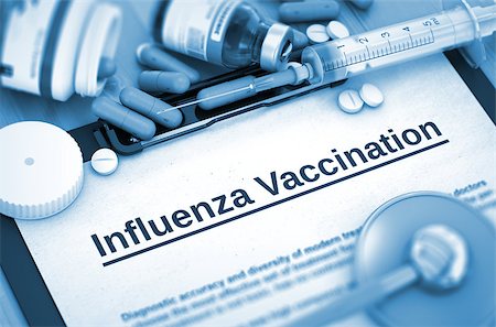 simsearch:400-08376875,k - Influenza Vaccination - Medical Report with Composition of Medicaments - Pills, Injections and Syringe. Influenza Vaccination, Medical Concept with Selective Focus. 3D Render. Stock Photo - Budget Royalty-Free & Subscription, Code: 400-08623630