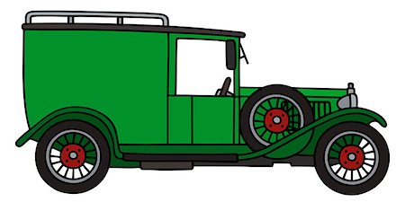 simsearch:400-08966942,k - Hand drawing of a vintage green delivery vehicle - not a real type Stock Photo - Budget Royalty-Free & Subscription, Code: 400-08623678