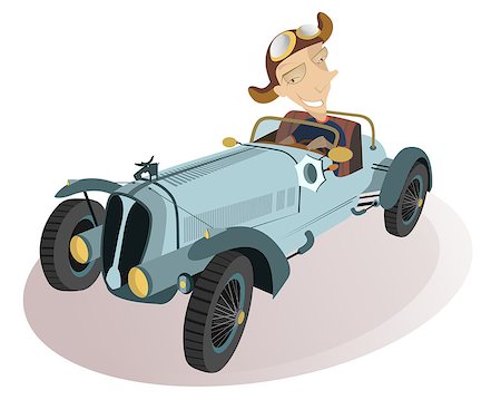 simsearch:400-08612289,k - Smiling man drives a retro car Stock Photo - Budget Royalty-Free & Subscription, Code: 400-08623673