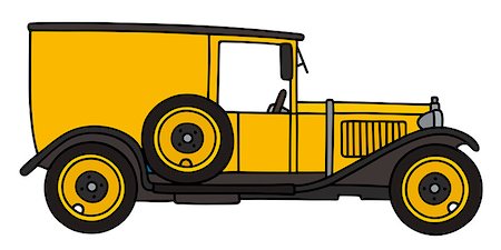 simsearch:400-08966942,k - Hand drawing of a vintage black and yellow delivery car - not a real type Stock Photo - Budget Royalty-Free & Subscription, Code: 400-08623701