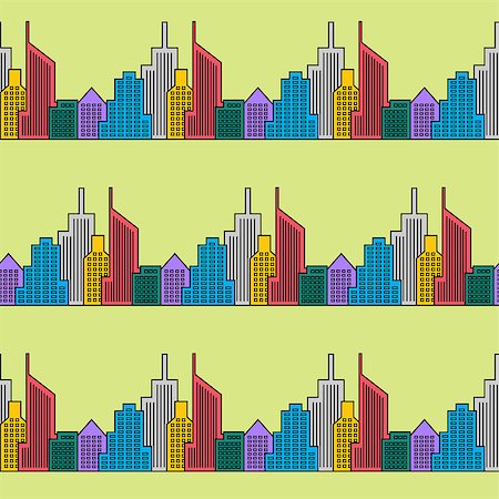 simsearch:400-09110468,k - Seamless city background. Skyline skyscrapers design retro Stockbilder - Microstock & Abonnement, Bildnummer: 400-08623764