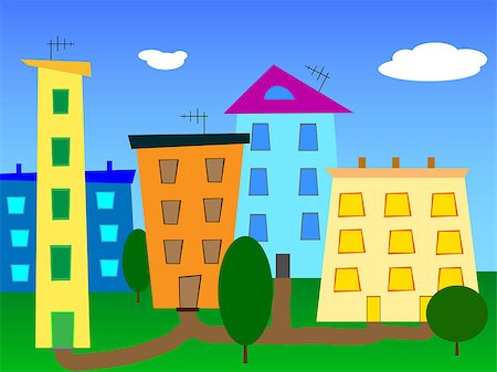 simsearch:400-07033344,k - Urban landscape abstract cartoon city color. Vector illustration. Easy to use and edit. EPS10. Foto de stock - Super Valor sin royalties y Suscripción, Código: 400-08623814