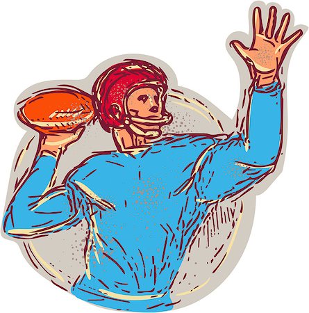 simsearch:400-08623964,k - Drawing sketch style illustration of an american football gridiron quarterback qb throwing ball viewed from the side set on isolated white background. Foto de stock - Royalty-Free Super Valor e Assinatura, Número: 400-08623955