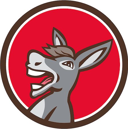 simsearch:400-08617785,k - Illustration of a donkey head shouting viewed from the side set inside circle on isolated background done in retro style. Stock Photo - Budget Royalty-Free & Subscription, Code: 400-08623992