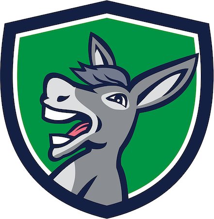 simsearch:400-08617785,k - Illustration of a donkey head shouting viewed from the side set inside shield crest on isolated background done in retro style. Stock Photo - Budget Royalty-Free & Subscription, Code: 400-08623993