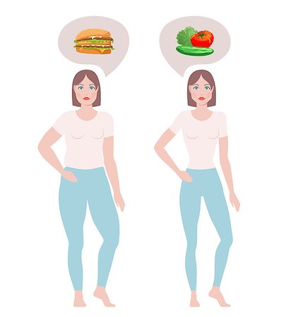 Vector illustration of two women with different weight, fat and fit girl, losing weight concept, healthy eating Stock Photo - Budget Royalty-Free & Subscription, Code: 400-08630140