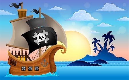 simsearch:400-04803943,k - Pirate ship near small island 4 - eps10 vector illustration. Stock Photo - Budget Royalty-Free & Subscription, Code: 400-08630168