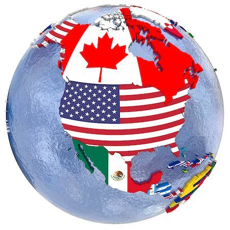 simsearch:400-08618138,k - Political map of north America with each country represented by its national flag. Isolated on white background. Foto de stock - Super Valor sin royalties y Suscripción, Código: 400-08645789