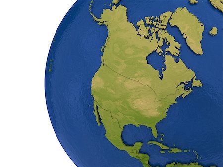 simsearch:400-08048154,k - North America on detailed model of planet Earth with visible country borders on green land and waves on the ocean waters. Photographie de stock - Aubaine LD & Abonnement, Code: 400-08645804