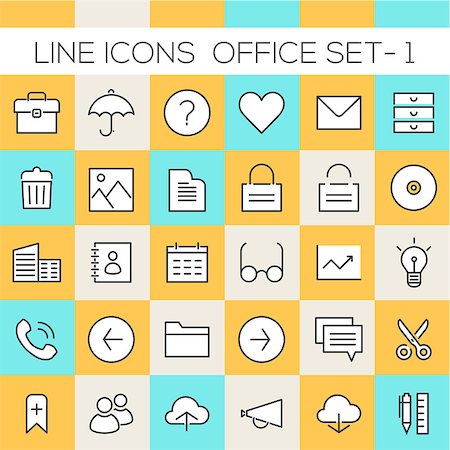 Thin line office icons on colored squares, set 1 Stock Photo - Budget Royalty-Free & Subscription, Code: 400-08645834