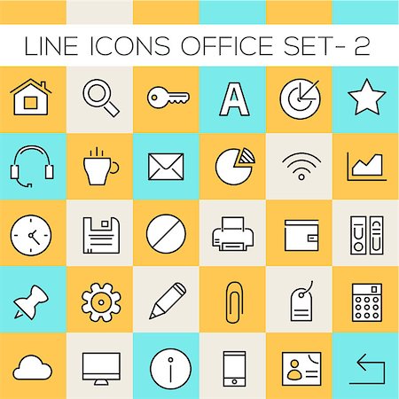 pictogram lines - Thin line office icons on colored squares, set 2 Foto de stock - Super Valor sin royalties y Suscripción, Código: 400-08645833