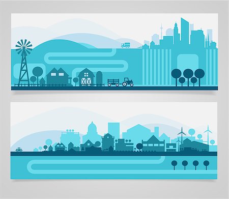 Vector horizontal banners skyline Kit with various parts of city - factories, refineries, power plants and small towns or suburbs. Illustration divided on layers for create parallax effect Stock Photo - Budget Royalty-Free & Subscription, Code: 400-08645857