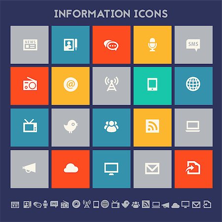 simsearch:400-08696973,k - Modern flat design multicolored information icons collection Photographie de stock - Aubaine LD & Abonnement, Code: 400-08645865