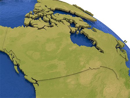 simsearch:400-08048154,k - Canada on detailed model of planet Earth with visible country borders on green land and waves on the ocean waters. Photographie de stock - Aubaine LD & Abonnement, Code: 400-08645872