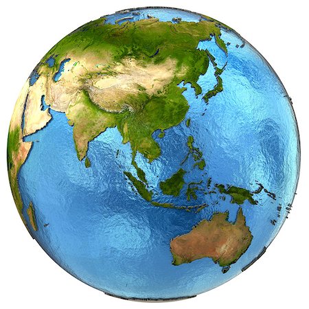 simsearch:400-08645884,k - Asia on detailed model of planet Earth with continents lifted above blue ocean waters. Elements of this image furnished by NASA. Foto de stock - Super Valor sin royalties y Suscripción, Código: 400-08645881