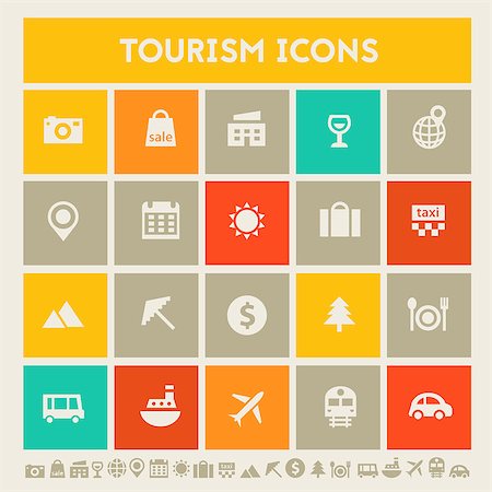 simsearch:400-08653702,k - Modern flat design multicolored tourism icons collection Photographie de stock - Aubaine LD & Abonnement, Code: 400-08645901