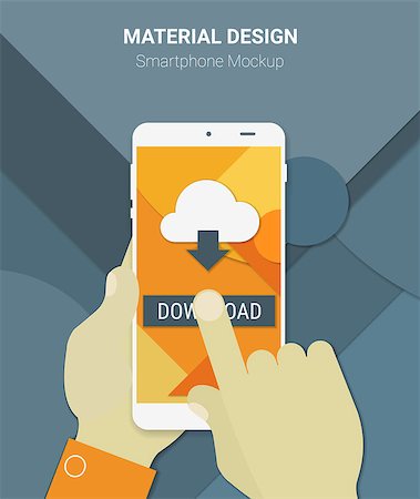 simsearch:400-07504762,k - Material design hands holding mobile device with downloading app, on trendy material background Photographie de stock - Aubaine LD & Abonnement, Code: 400-08645959