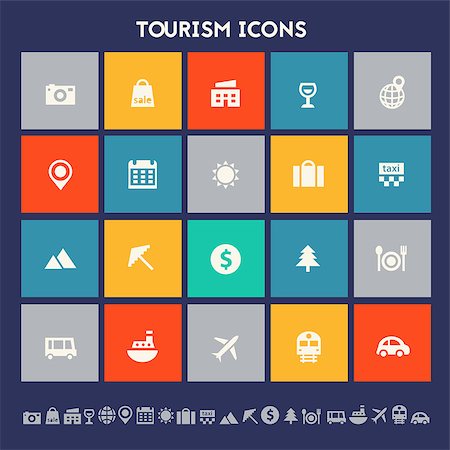 simsearch:400-08096778,k - Modern flat design multicolored tourism icons collection Stock Photo - Budget Royalty-Free & Subscription, Code: 400-08645972