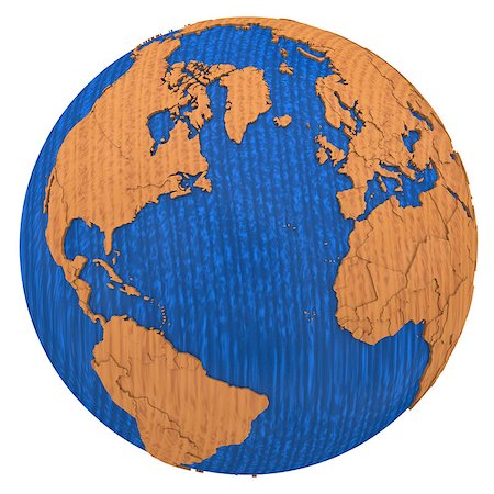 simsearch:400-08646578,k - North America and Europe on wooden model of planet Earth with embossed continents and visible country borders. 3D illustration isolated on white background. Foto de stock - Super Valor sin royalties y Suscripción, Código: 400-08645993