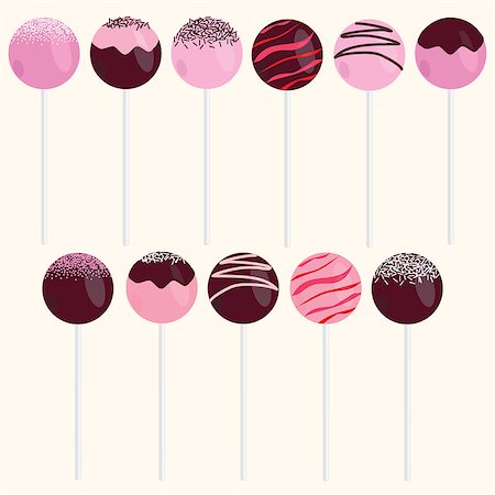 Cake Pops Vector Illustrations Set. Isolated on beige background Stock Photo - Budget Royalty-Free & Subscription, Code: 400-08646001