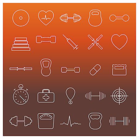 simsearch:400-07976328,k - Icons sport and health of thin lines, vector illustration. Foto de stock - Royalty-Free Super Valor e Assinatura, Número: 400-08646058