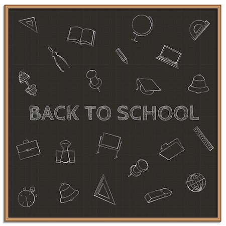 simsearch:400-04675026,k - Back to school set of school items made with chalk on a blackboard, vector illustration. Foto de stock - Royalty-Free Super Valor e Assinatura, Número: 400-08646069