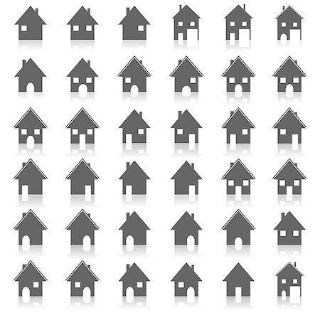 A set of gray icons house mirror reflection on a white background, vector illustration. Stockbilder - Microstock & Abonnement, Bildnummer: 400-08646078