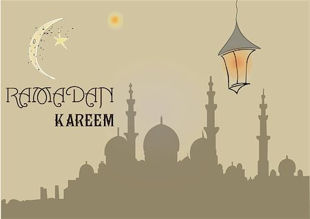 Creative greeting card design for holy month of muslim community festival Ramadan Kareem with moon and hanging lantern, stars on beige background. Stock Photo - Budget Royalty-Free & Subscription, Code: 400-08646122
