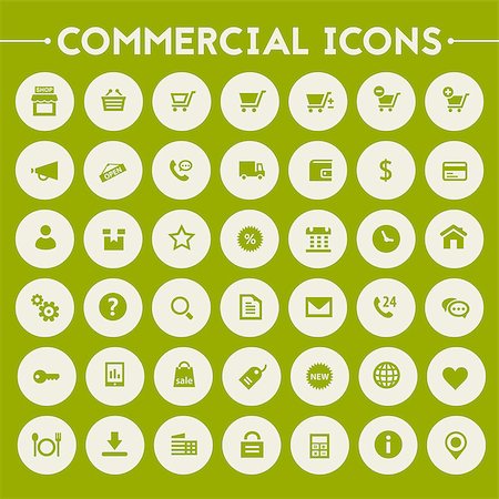 simsearch:400-08696973,k - Trendy flat design big commercial icons set on round buttons Photographie de stock - Aubaine LD & Abonnement, Code: 400-08646143