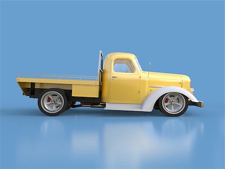 simsearch:400-08574227,k - Old restored pickup. Pick-up in the style of hot rod. 3d illustration. Golden-white car on a blue background Photographie de stock - Aubaine LD & Abonnement, Code: 400-08646180